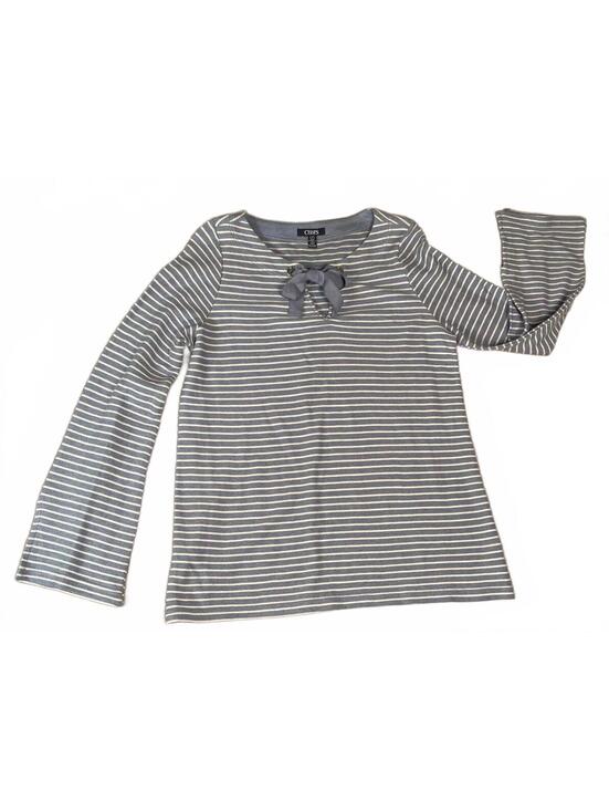 Chaps Tops - Chaps Women's Striped Long Bell Sleeve Top with Bow Detail, Size M